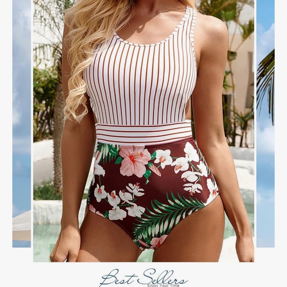 MOLYBELL One Piece Women Monokini Floral Print Cutout Racerback Zip Up